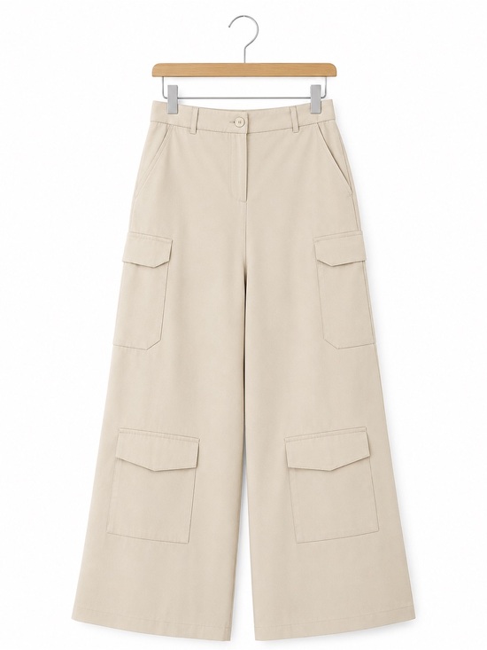 19 Cooper Pants - 19 Cooper Tan Wide Leg Cargo Pants High Rise Cropped Utility Size M